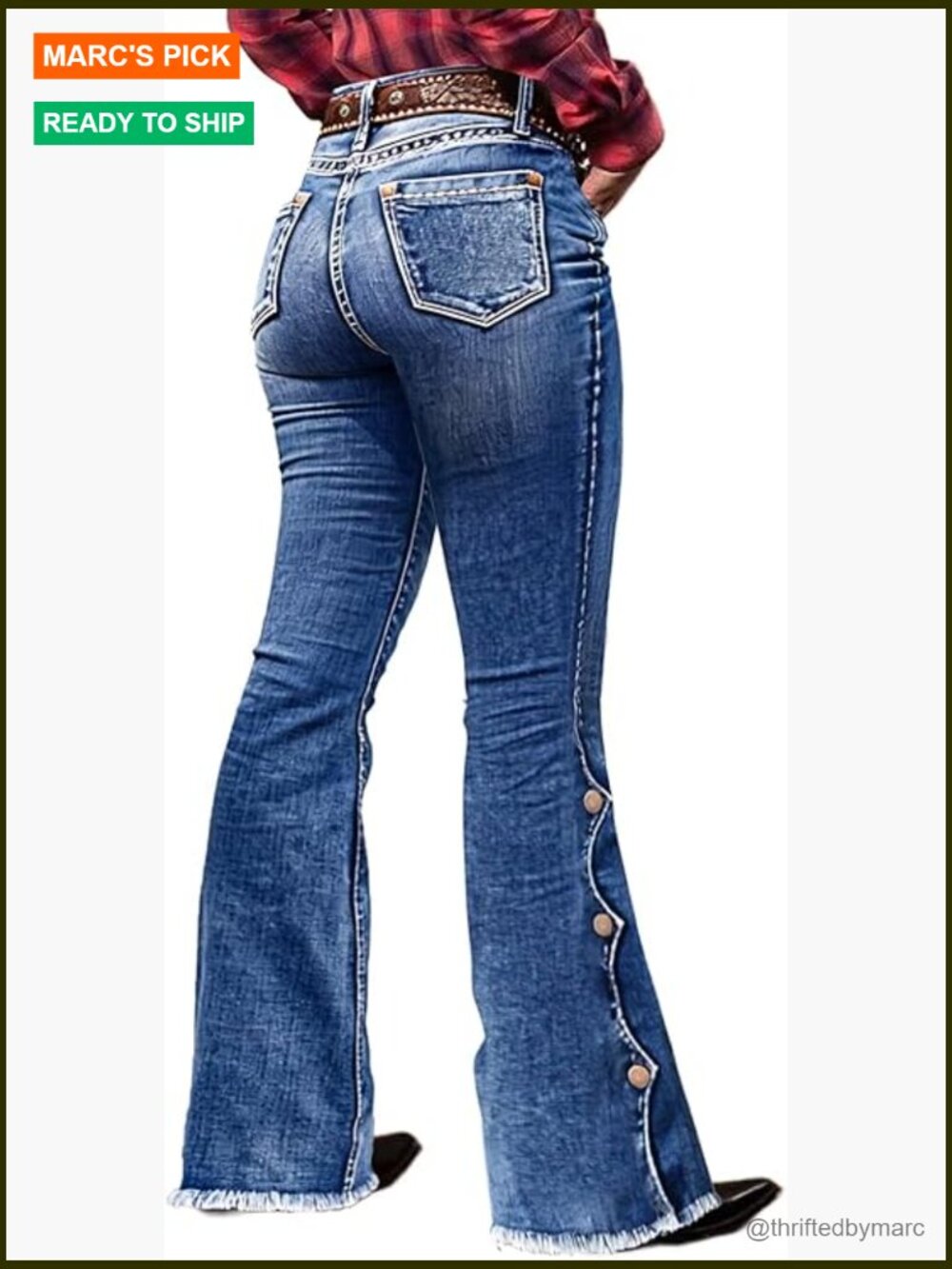 Mid Waist Bootcut Jeans with Buttoned Hem, Stretch Fabric, Casual Pants